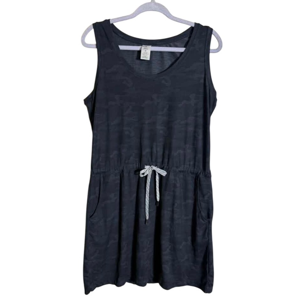 Members Mark Womens Favorite Soft Dress Charcoal Camo Sleeveless Drawstring M